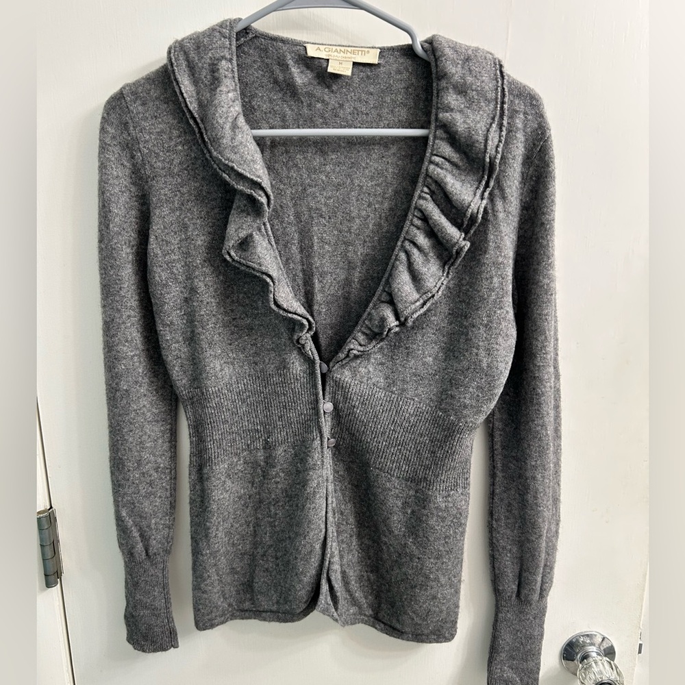 A. Giannetti Charcoal Ruffle Cardigan